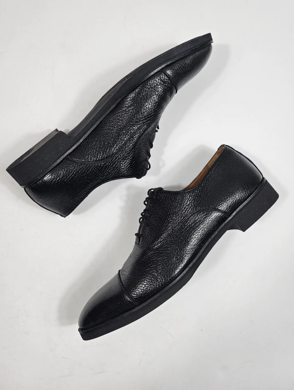 Alan Payne Bern Black Deer Skin Leather Classic Cap Toe Lace Up Oxford Shoe